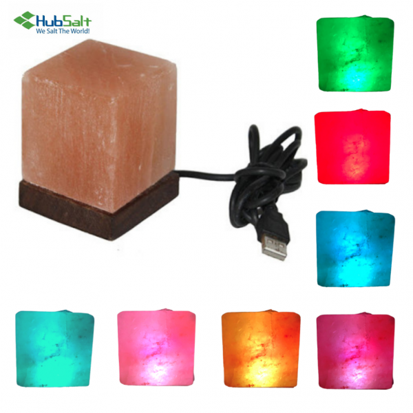 Pink Salt Cube Shaped USB Lamp